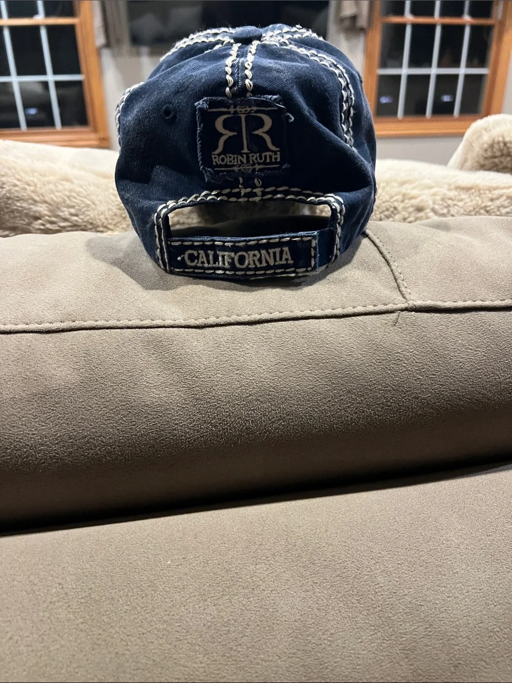Robin Ruth Distressed Navy Baseball Cap with White Stitching - Picture 2 of 3